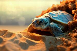 ai généré tranquille peu tortue dormant. produire ai photo