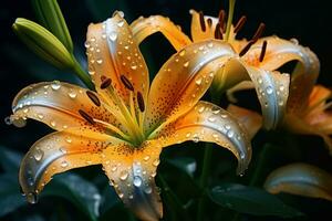 ai généré lis fleur l'eau gouttes. produire ai photo