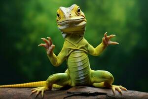 ai généré unique lézard pose amusement. produire ai photo