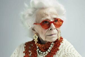 ai généré à la mode vieux femme rouge. produire ai photo