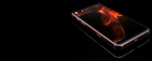 ai généré hologramme rouge mobile téléphone bannière. produire ai photo