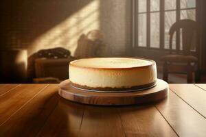 ai généré cheesecake sur en bois tableau. produire ai photo