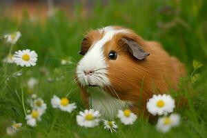 ai généré mignonne marron Guinée porc dans herbe. produire ai photo