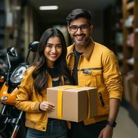 ai généré une homme et femme sur une moto photo