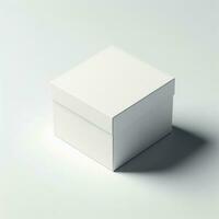 moquer en haut blanc papier carton boîte. Vide blanc produit emballages boîte photo