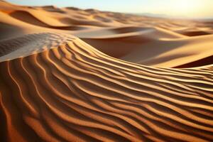 ai généré soir contraste le coucher du soleil ombres sur désert dunes, lever du soleil et le coucher du soleil fond d'écran photo