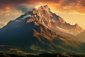 ai généré lever du soleil silhouette Montagne majesté dans Matin lumière, lever du soleil et le coucher du soleil fond d'écran photo