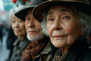 ai généré groupe de personnes âgées asiatique gens photo