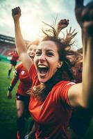 ai généré femelle les athlètes expérience le joie de gagnant photo