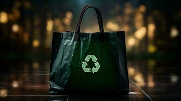 ai généré une vert coloré achats sac avec une recycler symbole photo