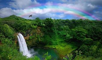 vue de dessus d'une belle cascade à hawaii photo