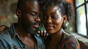 ai généré Candide photo de Jeune africain américain couple