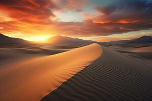 ai généré désert le coucher du soleil le sable dune la photographie. génératif ai photo