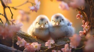 ai généré petit poussins dans nid entouré par printemps fleurs. mignonne peu des oiseaux. parfait pour Pâques, printemps thèmes, salutation cartes, enfants livres, bannières, affiches, cartes postales. photo