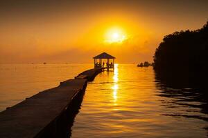 silhouette passerelle par le mer photo