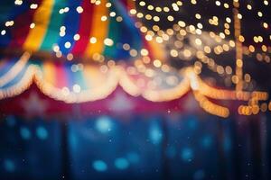 ai généré abstrait bokeh Contexte de carnaval nuit Festival avec coloré lumières, coloré multi coloré cirque tente Contexte et scintillement lumières, ai généré photo