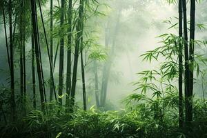 ai généré bambou forêt dans le Matin brume. Naturel Contexte et fond d'écran, ai généré photo