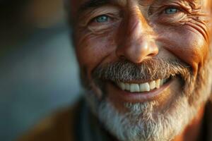 ai généré proche en haut coup de souriant barbu personnes âgées homme photo