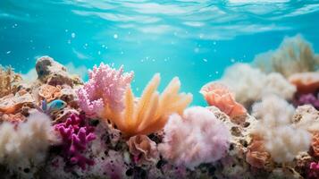 ai généré sous-marin vue de corail récif et tropical poisson, sous-marin monde. photo