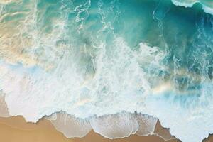 ai généré aérien vue de mer plage vague, océan vagues sur le plage comme une fond d'écran arrière-plan, mer avec bleu l'eau vagues ai généré photo