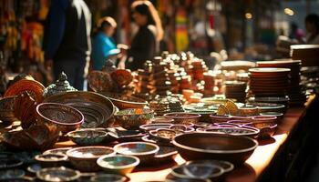 ai généré multi coloré poterie artisanat dans une grand est asiatique boutique généré par ai photo