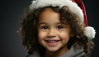 ai généré souriant mignonne enfant à la recherche à caméra, joyeux hiver fête généré par ai photo