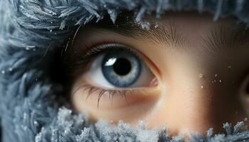 ai généré souriant caucasien enfant, en plein air, à la recherche à caméra, hiver beauté généré par ai photo