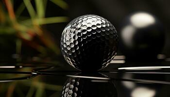 ai généré le golf Balle sur tee, reflétant Succès sur vert herbe généré par ai photo