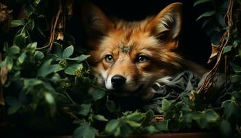 ai généré mignonne chiot séance en plein air, à la recherche à caméra dans la nature généré par ai photo