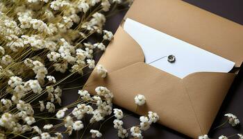 ai généré l'amour lettre sur en bois table avec fleur bouquet comme décoration généré par ai photo