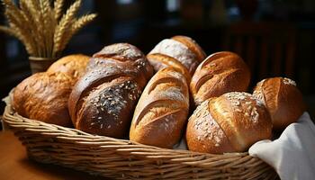 ai généré fraîchement cuit pain, en bonne santé repas, gourmet, fait maison, rustique, grains entiers généré par ai photo