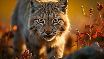 ai généré mignonne félin en regardant, rayé fourrure, beauté dans la nature généré par ai photo