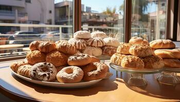 ai généré fraîchement cuit biscuits sur une en bois table généré par ai photo