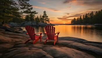 ai généré relaxation dans tranquille scène, séance par le le coucher du soleil généré par ai photo