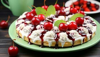 ai généré Frais baie fruit sur une gourmet dessert assiette généré par ai photo