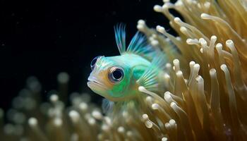 ai généré coloré pitre poisson nager dans une tropical récif généré par ai photo