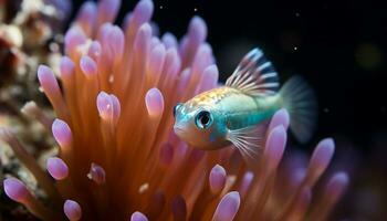 ai généré vibrant pitre poisson nager dans magnifique sous-marin récif généré par ai photo