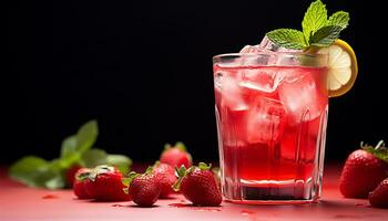 ai généré rafraîchissant été cocktail avec fraise, menthe, et la glace généré par ai photo