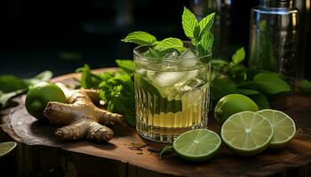 ai généré rafraîchissant Mojito cocktail avec citron vert et menthe feuille généré par ai photo