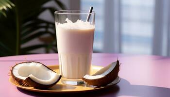 ai généré fraîcheur dans une verre, une sucré tropical Milk-shake généré par ai photo