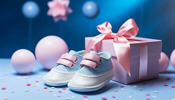 ai généré nouveau née bébé chaussons, une cadeau de l'amour généré par ai photo