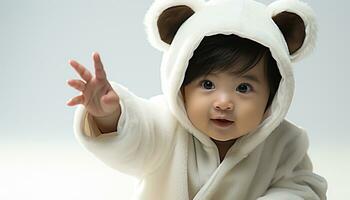 ai généré mignonne bébé garçon avec innocence et de bonne humeur sourire généré par ai photo