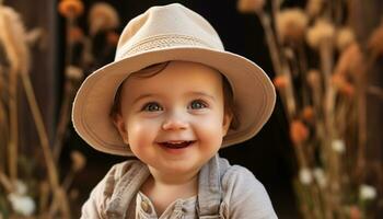 ai généré souriant enfant en plein air, mignonne bonheur dans la nature généré par ai photo