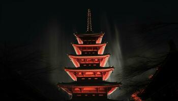 ai généré illuminé pagode symbolise ancien Japonais culture à nuit généré par ai photo