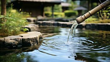 ai généré écoulement l'eau dans une étang reflète le beauté généré par ai photo