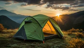 ai généré camping dans le montagnes, une tranquille Extérieur aventure généré par ai photo