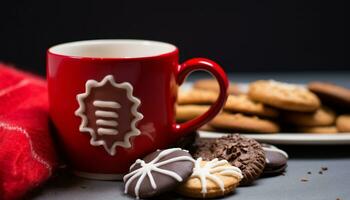 ai généré fait maison Chocolat biscuits sur rustique en bois table généré par ai photo