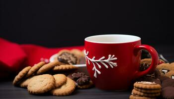 ai généré fait maison Chocolat puce biscuits sur rustique en bois table généré par ai photo