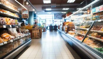 ai généré client en marchant dans supermarché, choisir en bonne santé les courses généré par ai photo