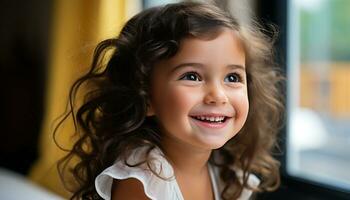 ai généré souriant enfant, bonheur, joyeux, mignon, joyeux, innocence, en riant généré par ai photo